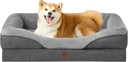 EHEYCIGA Memory Foam Dog Bed for Large Sized, Orthopedic Dog Sofa with Sides and Waterproof Liner