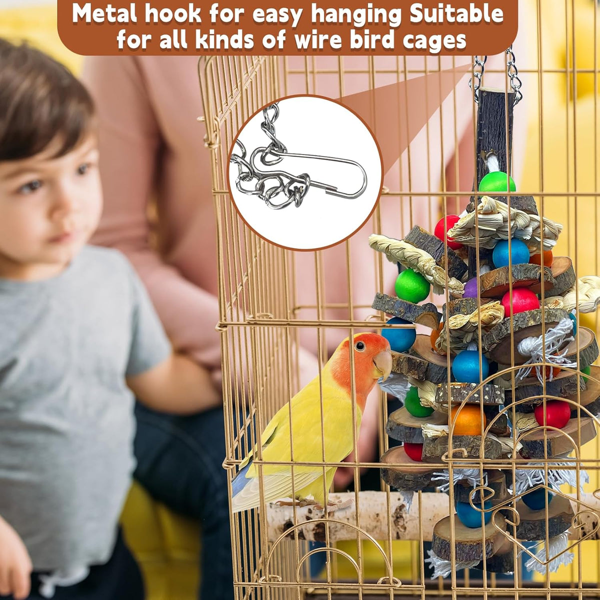 PINVNBY Bird Toys Parrot Toys, Natural Wood Bird Chewing Toys, Parakeet Hanging Toys for African