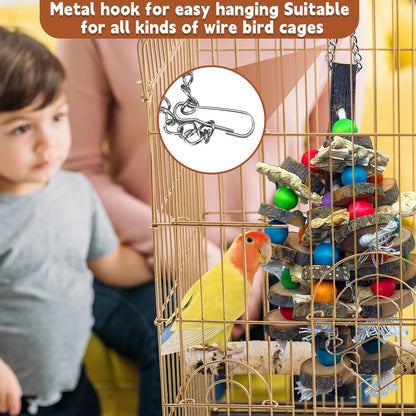 PINVNBY Bird Toys Parrot Toys, Natural Wood Bird Chewing Toys, Parakeet Hanging Toys for African
