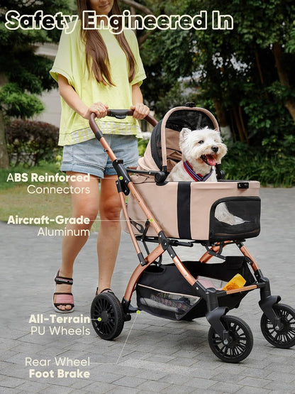 Dog Stroller, Cat Strollers, 5-in-1 Pet Stroller with Detachable Waterproof Carrier for