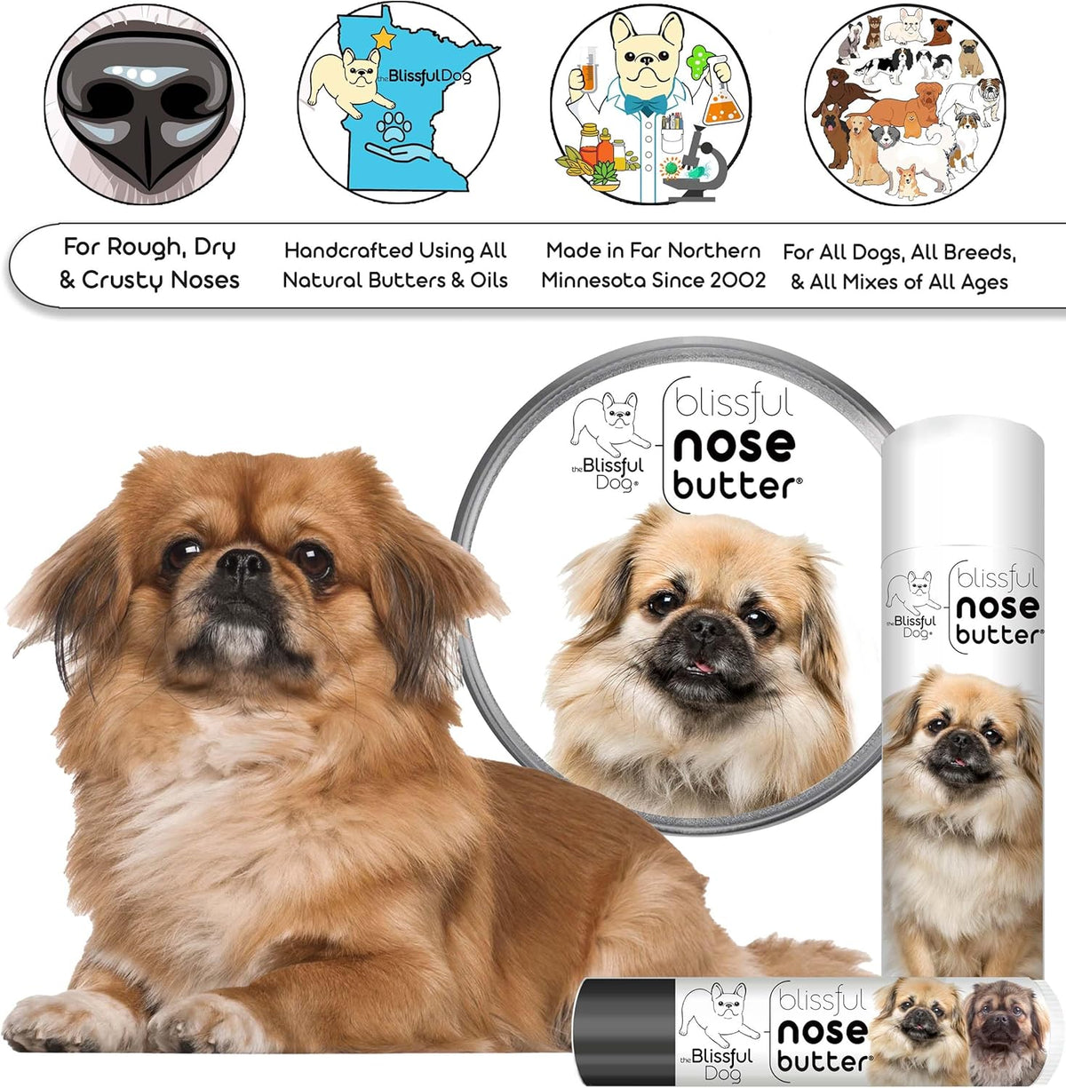 The Blissful Dog Tibetan Spaniel Nose Butter for Dry, Cracked Skin, Lick-Safe Dog Nose Balm with