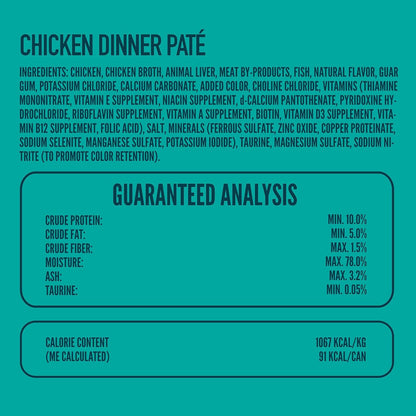 A Strong Heart Canned Wet Cat Food, Chicken Dinner Paté - 3 oz Cans (Pack of 24), Made in The USA