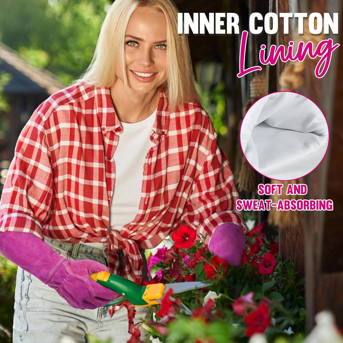 HANDLANDY Ladies Leather Gardening Gloves, Thorn Proof Women Rose Pruning Garden Yard Glove, Heavy