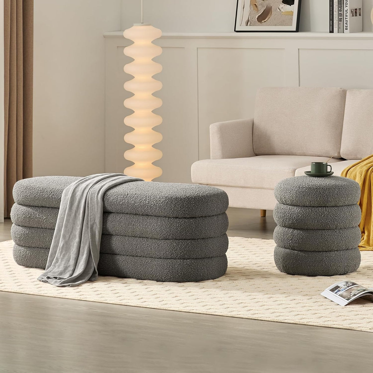 Storage Ottoman Bench 49.2 Inch Upholstered Fabric Storage Bench for Bedroom End of Bed Aesthetic