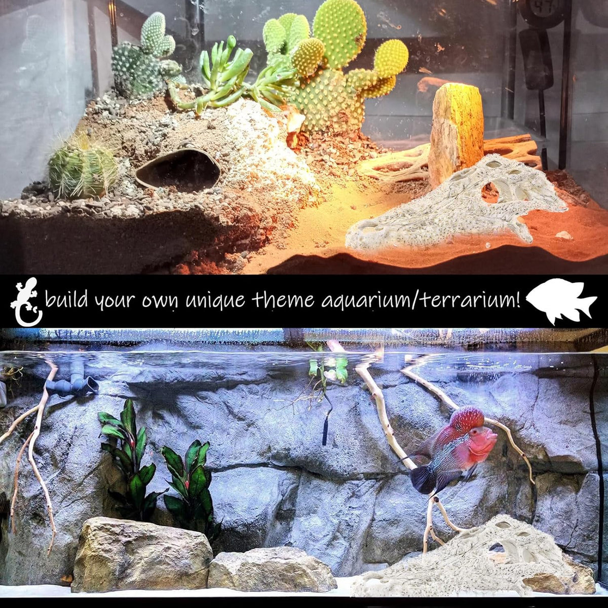 Animal Skull Fish Aquarium Hideout Decorations Cave Dinosaur Reptile Ornament Halloween Décor for