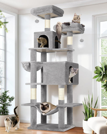 Globlazer Cat Tree Tower, 76-Inch Extra Tall Multi-Level Cat Furniture with Cozy Condos, Hammock