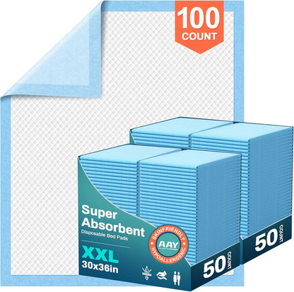 AAY Bed Pads Disposable 30" x 36" (100 Count), Extra Large Super Absorbency Disposable Underpads