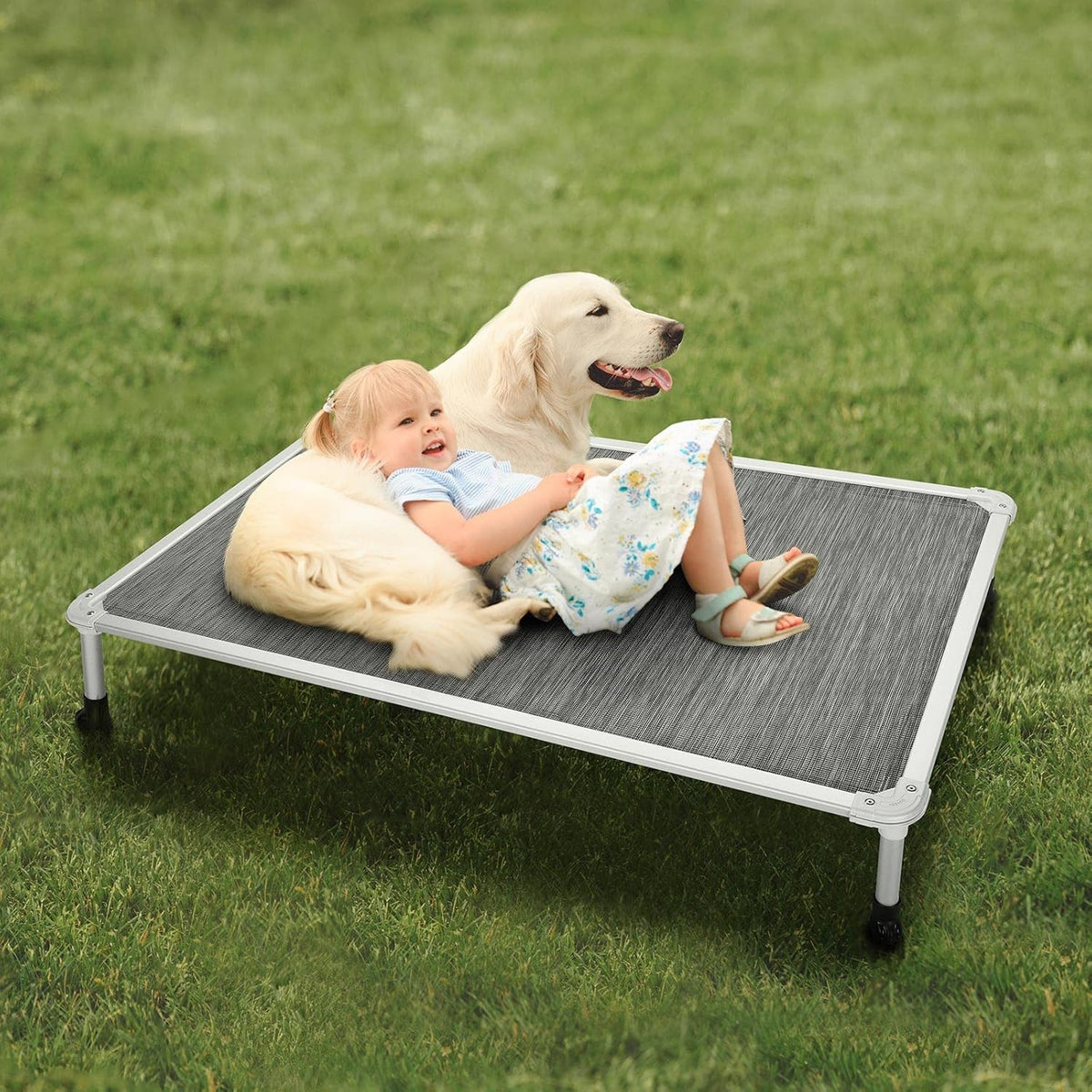 Veehoo Chew Proof Elevated Dog Bed - Cooling Raised Pet Cot - Silver Aluminum Frame and Durable