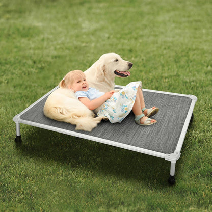 Veehoo Chew Proof Elevated Dog Bed - Cooling Raised Pet Cot - Silver Aluminum Frame and Durable
