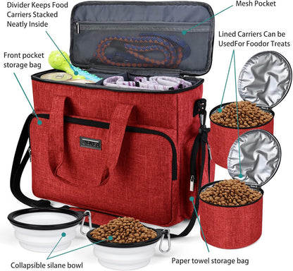 BAGLHER Dog Travel Bag, Pet Travel Bag (ALL Pet Travel Supplies), With 2 Pet Food Containers and 2