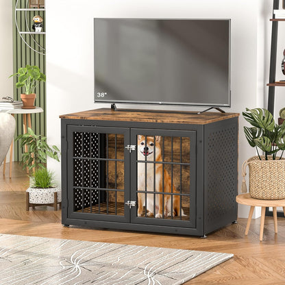 38" Heavy Duty Dog Crate Furniture for Large and Medium Dogs,Wooden Metal Kennel for High Anxiety