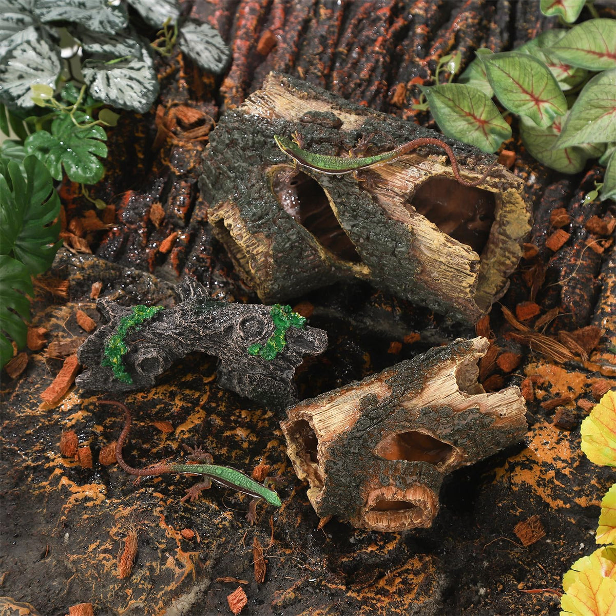 IBWell Aquarium Wood Fish Tank Decorations，Resin Fake Logs Terrarium DÉCor, Reptile Hide Aquarium