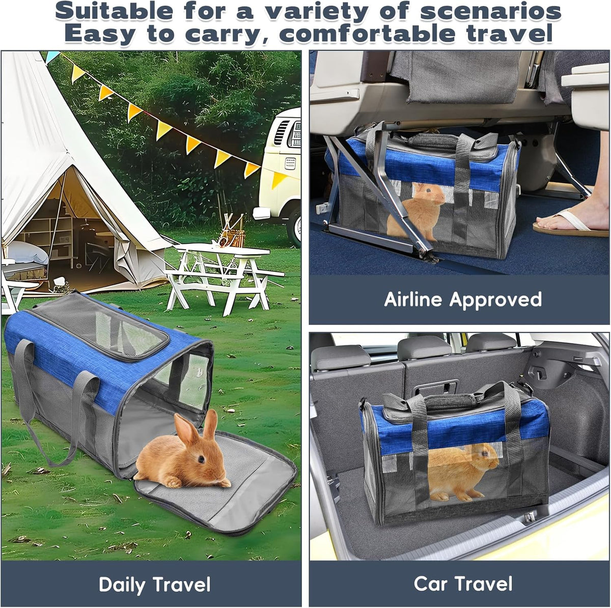 PINVNBY Bunny Carrier for Travel Camping Outdoor, Small Pet Carrier, Guinea Pig Carrier, Breathable