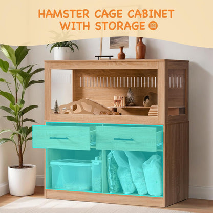 MEWOOFUN Large Hamster Cage, Hamster Cage and Habitats with Drawers and Storage Cabinet, Openable