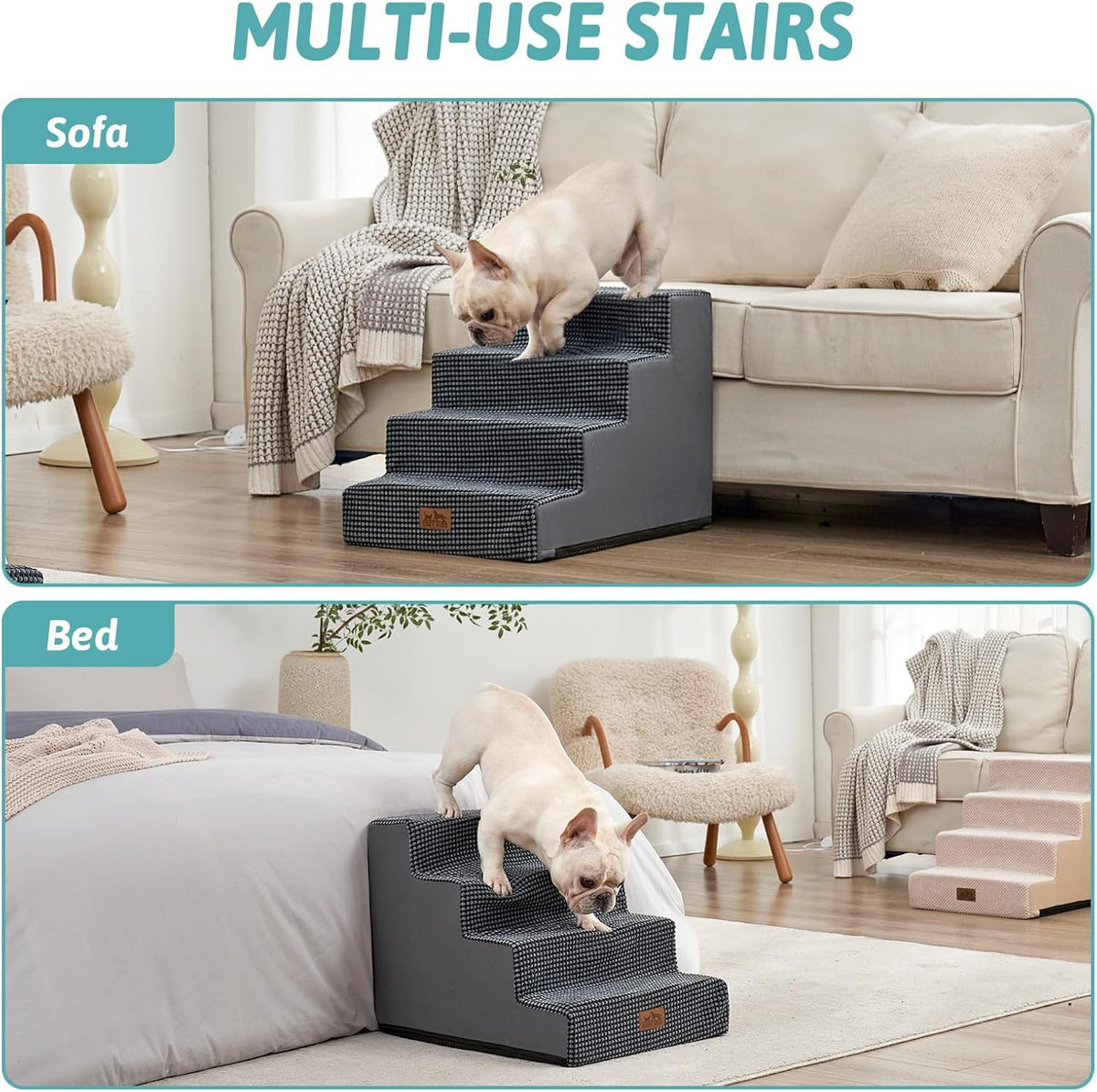 Dog Stairs for Small Dogs, 4 Tier Wider Pet Stairs for Couch and Beds, 17.7" H Non-Slip Dog Steps