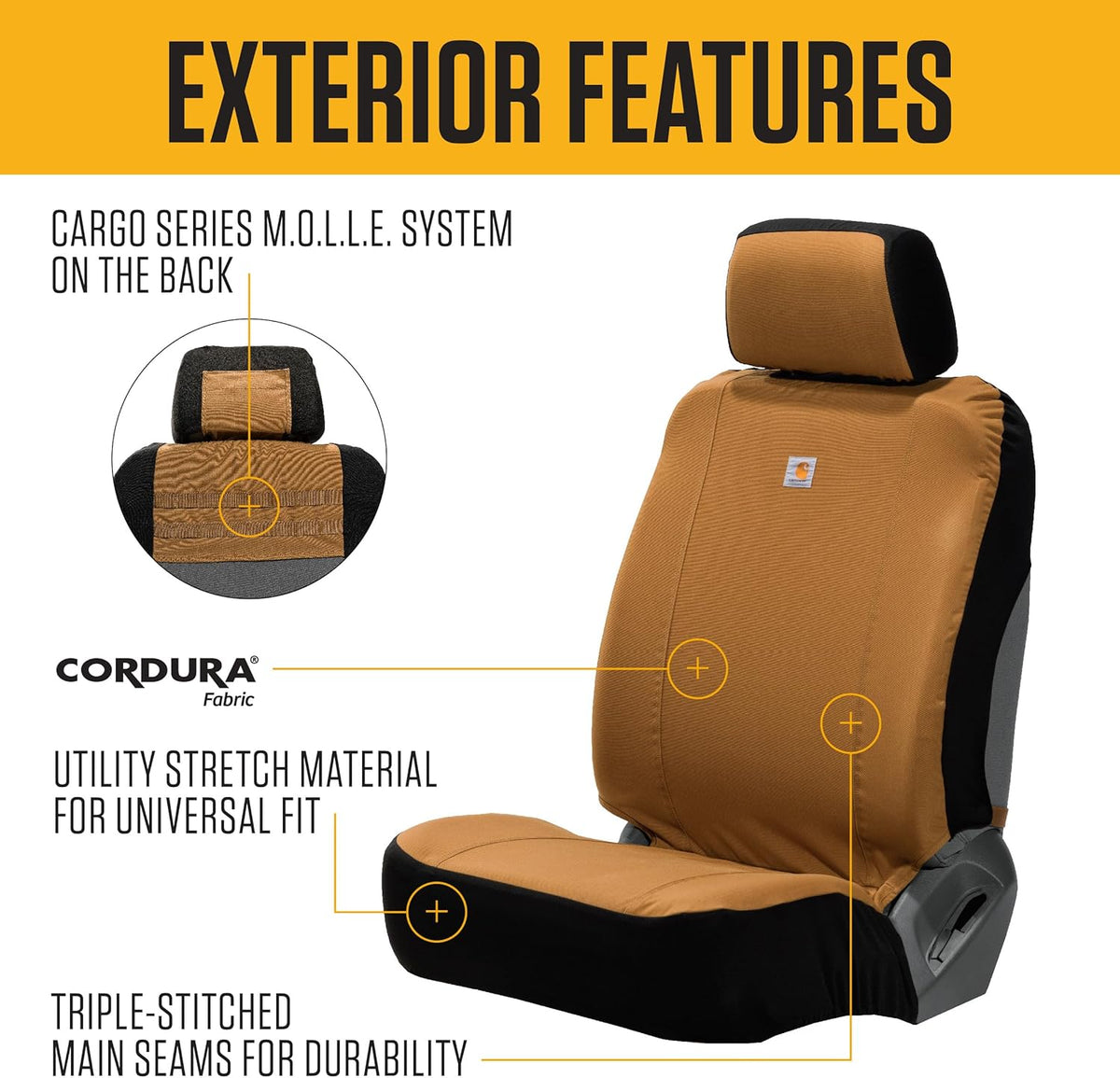 Carhartt Universal Nylon Duck Canvas Fitted Bucket Seat Cover, Durable Seat Protection with Rain