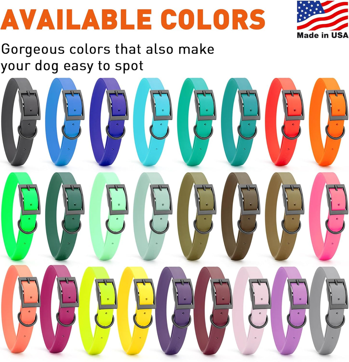 Dogline Biothane Waterproof Dog Collar Strong Coated Nylon Webbing with Black Hardware Odor- Proof