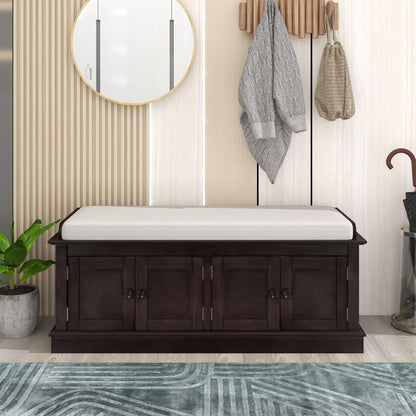 Shoe Storage Bench with 4 Doors and Adjustable Shelves, Shoe Bench with Removable Cushion for