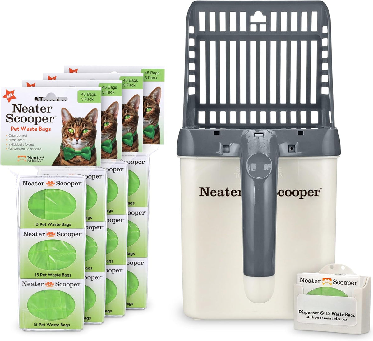 Neater Pet Brands Neater Scooper Standard Cat Litter Scoop, 195 Refill Bags – Mess-Free Cat Litter