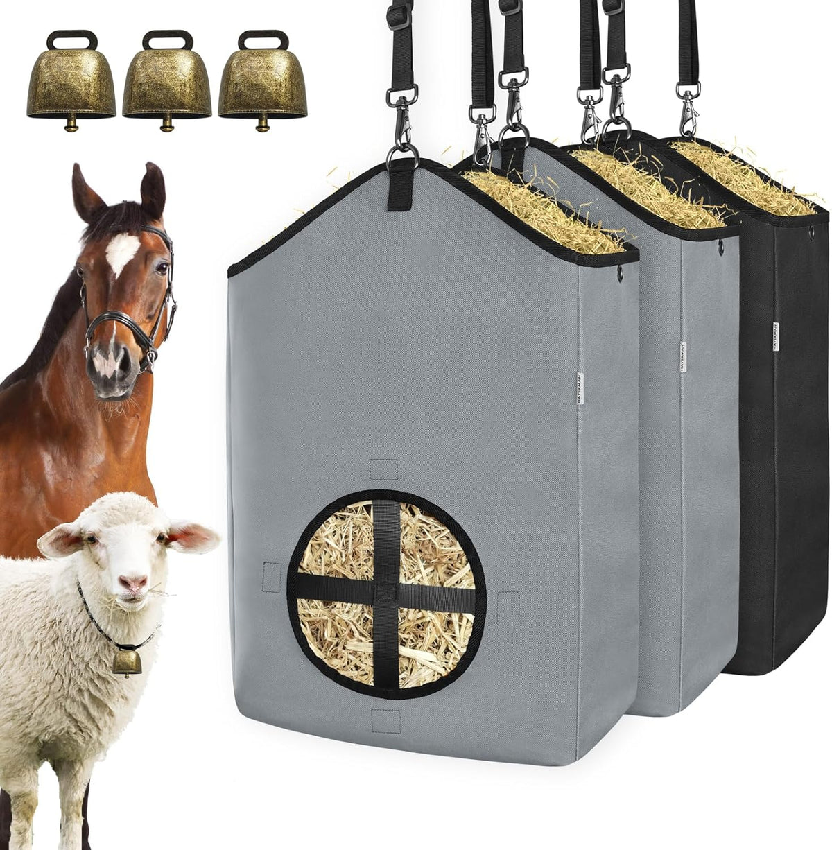 3 PCS Goat Hay Feeder,Hay Bags for Horses,Goats,Donkeys with Reinforced Oxford Fabric and High