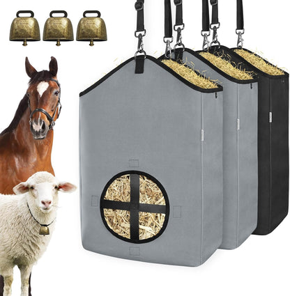 3 PCS Goat Hay Feeder,Hay Bags for Horses,Goats,Donkeys with Reinforced Oxford Fabric and High