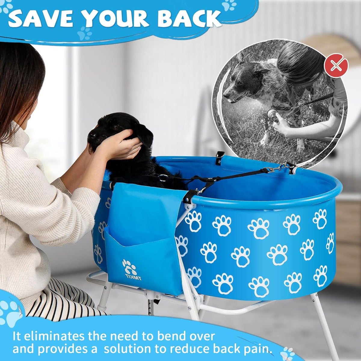 Dog Bathtub, Elevated Dog Bath Tub for Pet Bathing Shower and Grooming. Portable, Foldable with