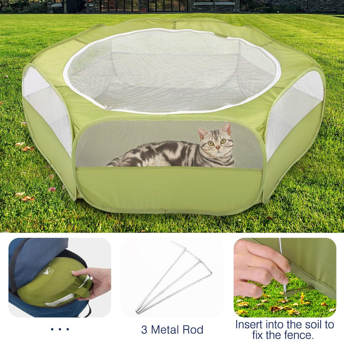 Pawaboo Small Animals Playpen, Waterproof Small Pet Cage Tent with Zippered Cover, Portable Outdoor