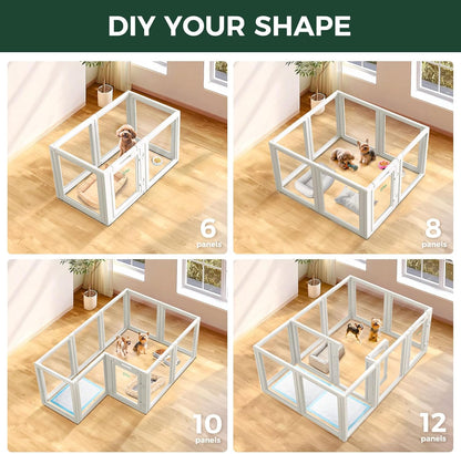 FXW AuraSpace Acrylic Indoor Unleashed Dog Playpen for Puppies and Small Dogs, 24 Inch, 12 Panels