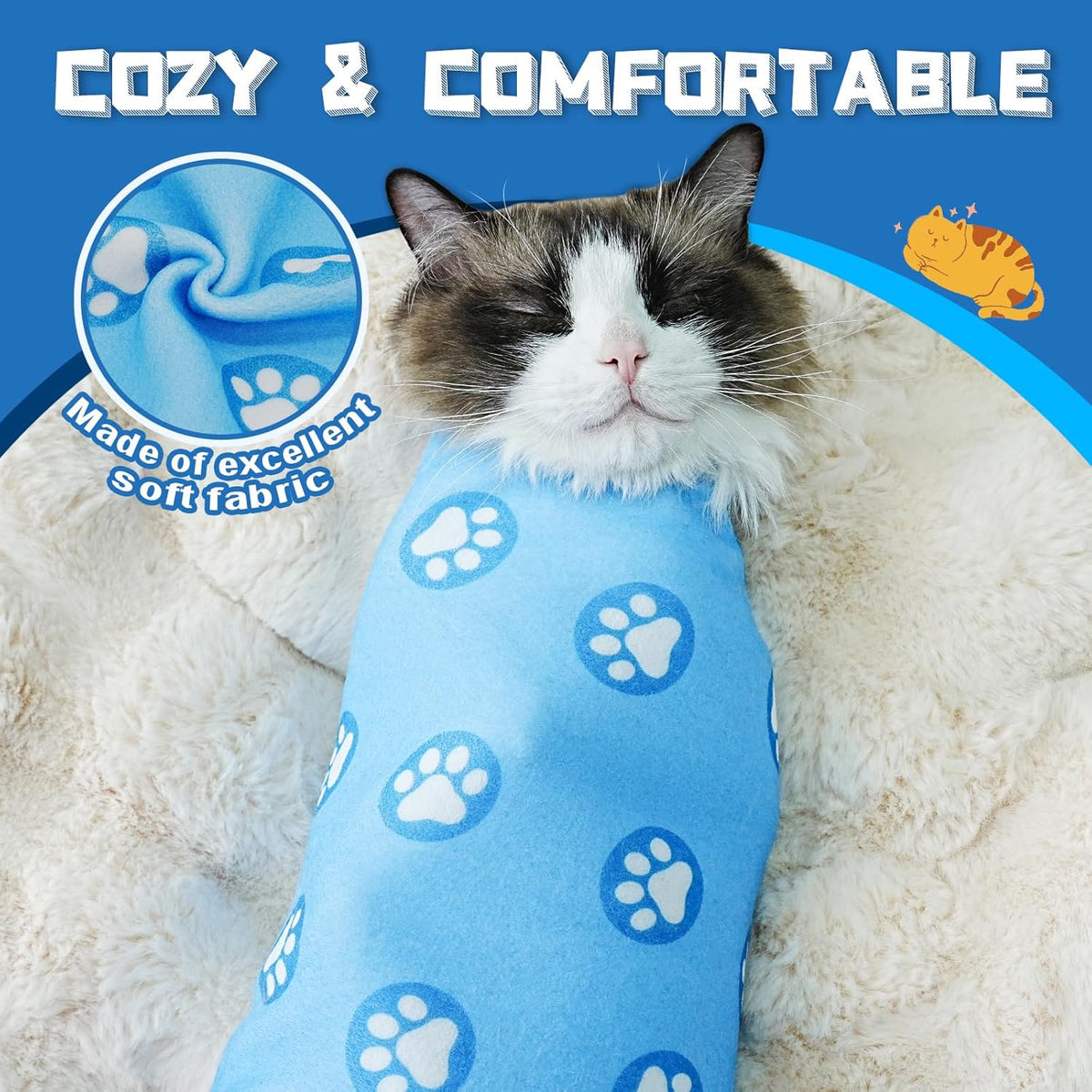 Supet Cat Wrap for Cutting Nails, Self-Adhesive Cat Grooming Wrap, Anti-Scratch Cat Wrap for