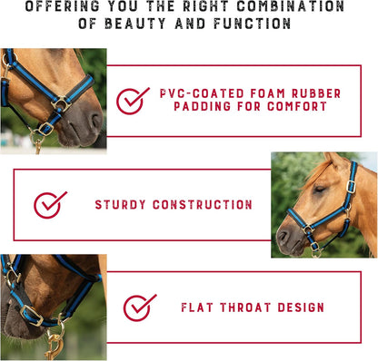 Weaver Leather Nylon Horse Halter, Padded and Adjustable, Chin and Throat Snap Hook Halters for