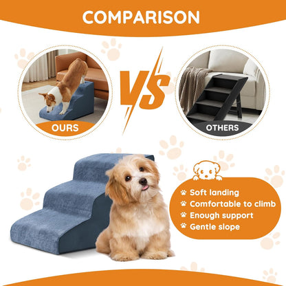 Pet Stairs for Small Dogs - 3-Step Curved Dog Ramp for Bed, Couch, Sofa, Car and Chairs - Non-Slip