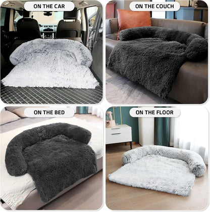 Calming Dog Bed Fluffy Plush Dog Mat for Furniture Protector with Removable Washable Cover for