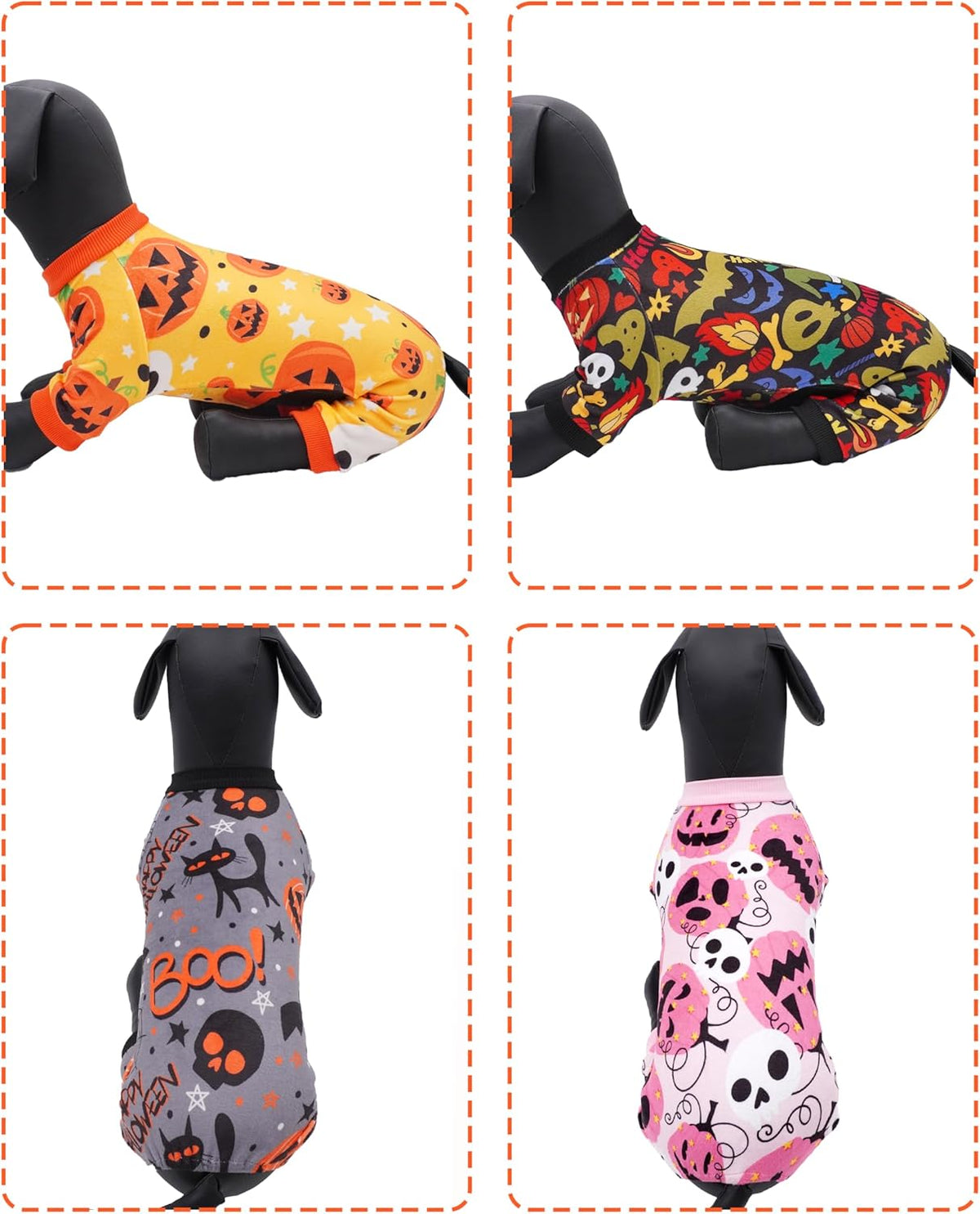 PET SHOW 4 Pack Halloween Small Dog Pajamas for Doggie Puppy Cats Kitten Onesies Pumpkin Ghost Soft
