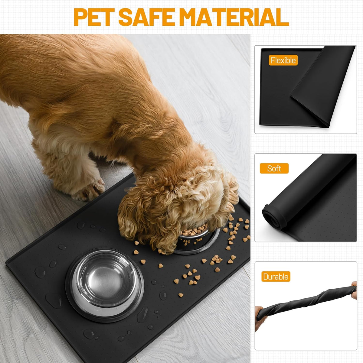 Hubulk Dog Feeding Mat,100% Waterproof Food Grade Silicone Pet Food and Water Bowl