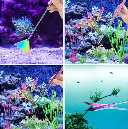 4 in 1 Quarium Aquascape Tools Kits, Anti-Rust Stainless Steel Aquatic Plant Aquascaping Tweezers