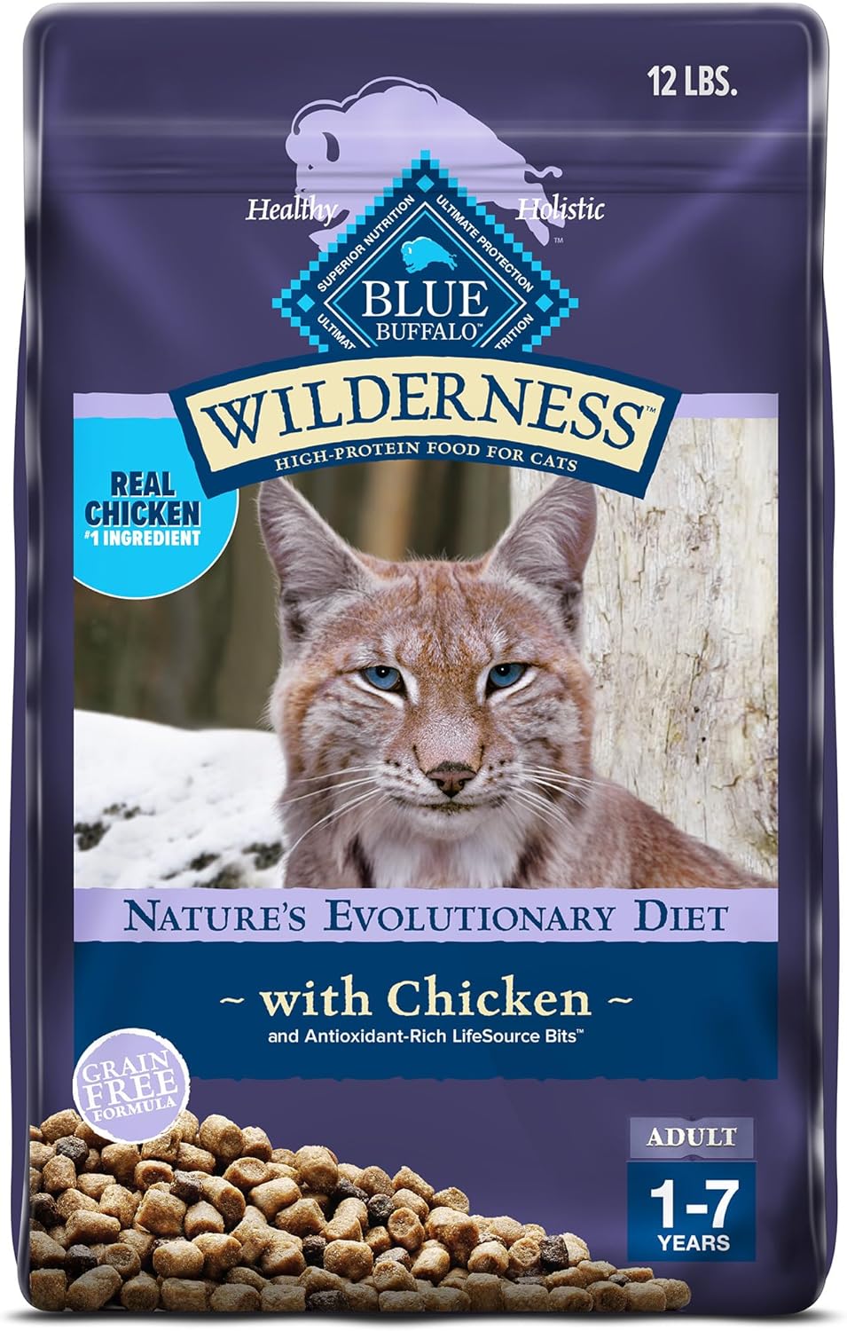 Blue Buffalo Wilderness Natural Adult Dry Cat Food, High-Protein and Grain-Free Diet, Supports