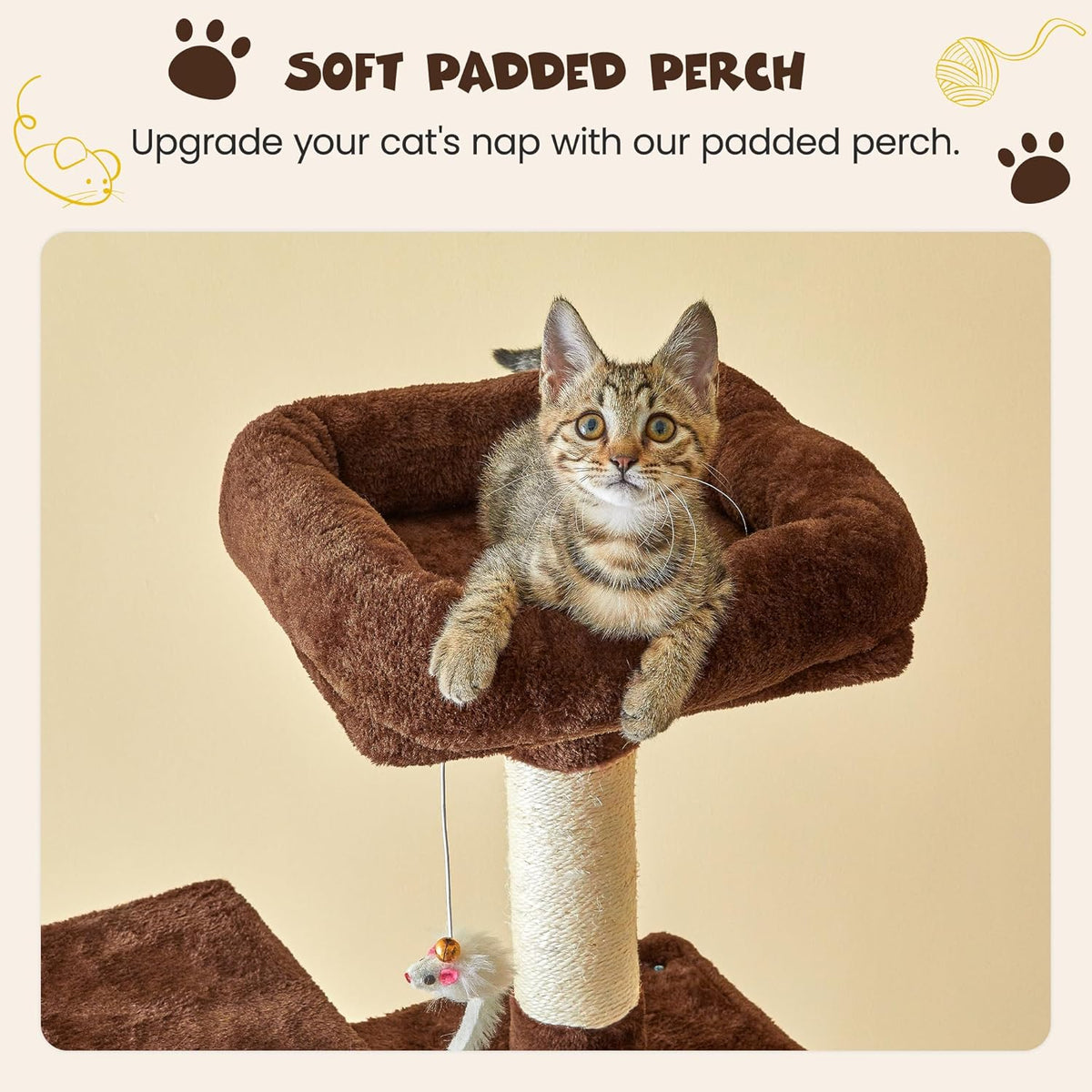MWPO 63.8 inches Multi-Level Cat Tree for Large Cats with Sisal-Covered Scratching Posts, Padded