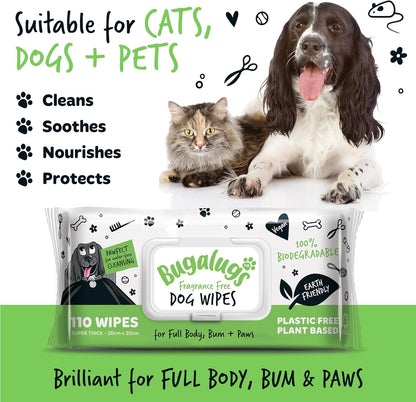 BUGALUGS Dog Wipes, 100% Plastic Free Biodegradable pet Wipes for Full Body, Eye Wipes, Ear Wipes