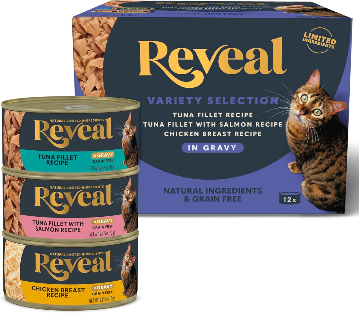 Reveal Natural Wet Cat Food, 12 Count, Grain Free, Limited Ingredient Canned Food for Cats, Fish