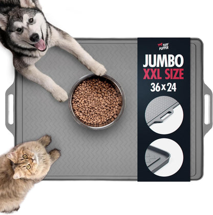 Tuff Pupper XXL Dog Feeding Mat 36x24 for Food and Water | Waterproof Silicone Placemat for Floors