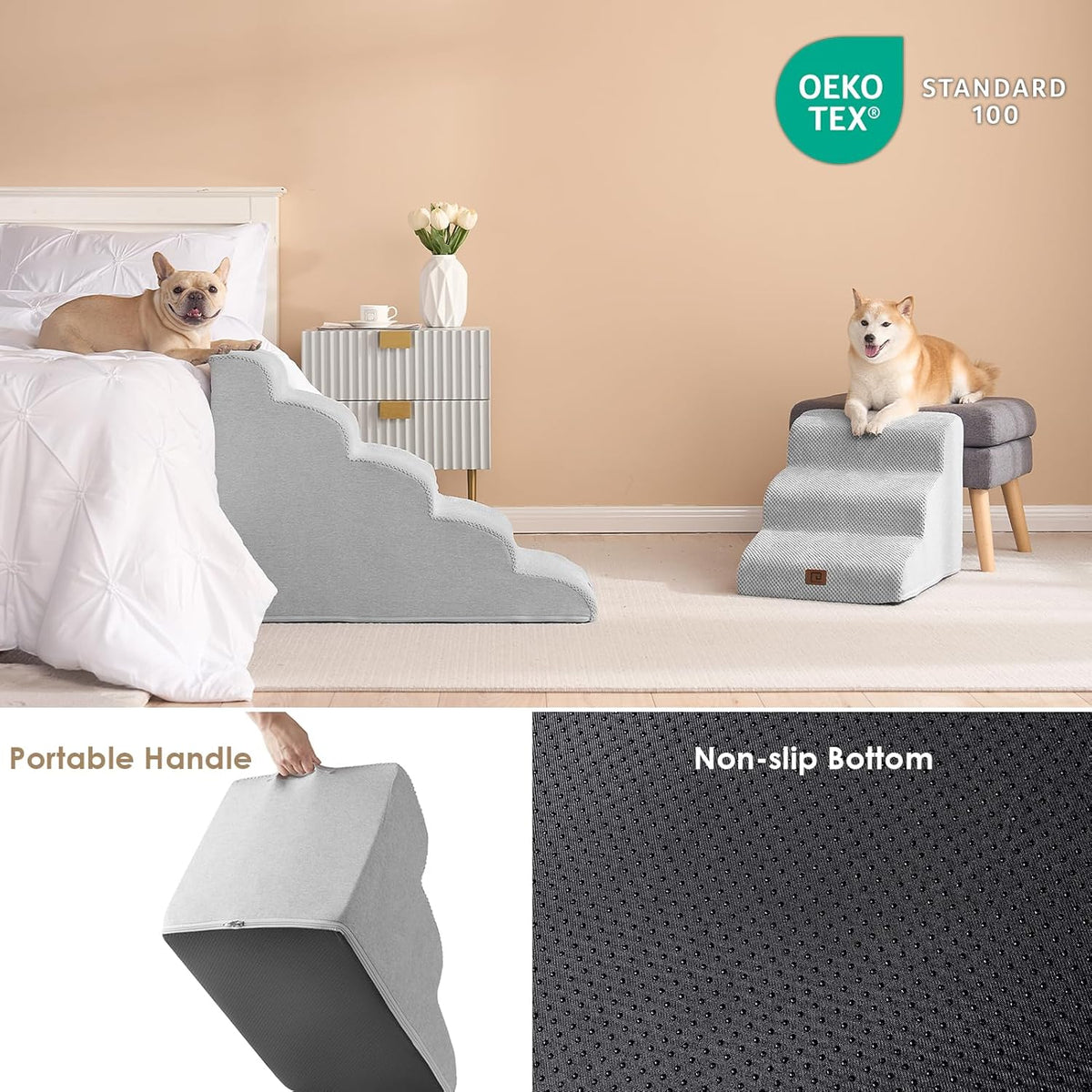 EHEYCIGA Curved Dog Stairs Ramp for High Beds 22.6" H, 5-Step Dog Steps for Small Dogs and Cats
