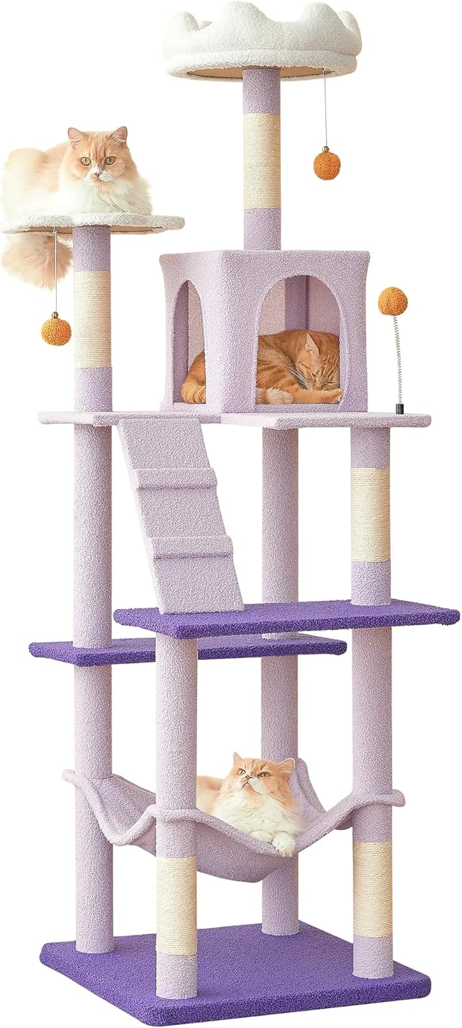 MWPO Flower Large Cat Tree, 70.1-Inch Multi-Level Tall Cat Tower for Indoor Cats, Plush Cat Condo