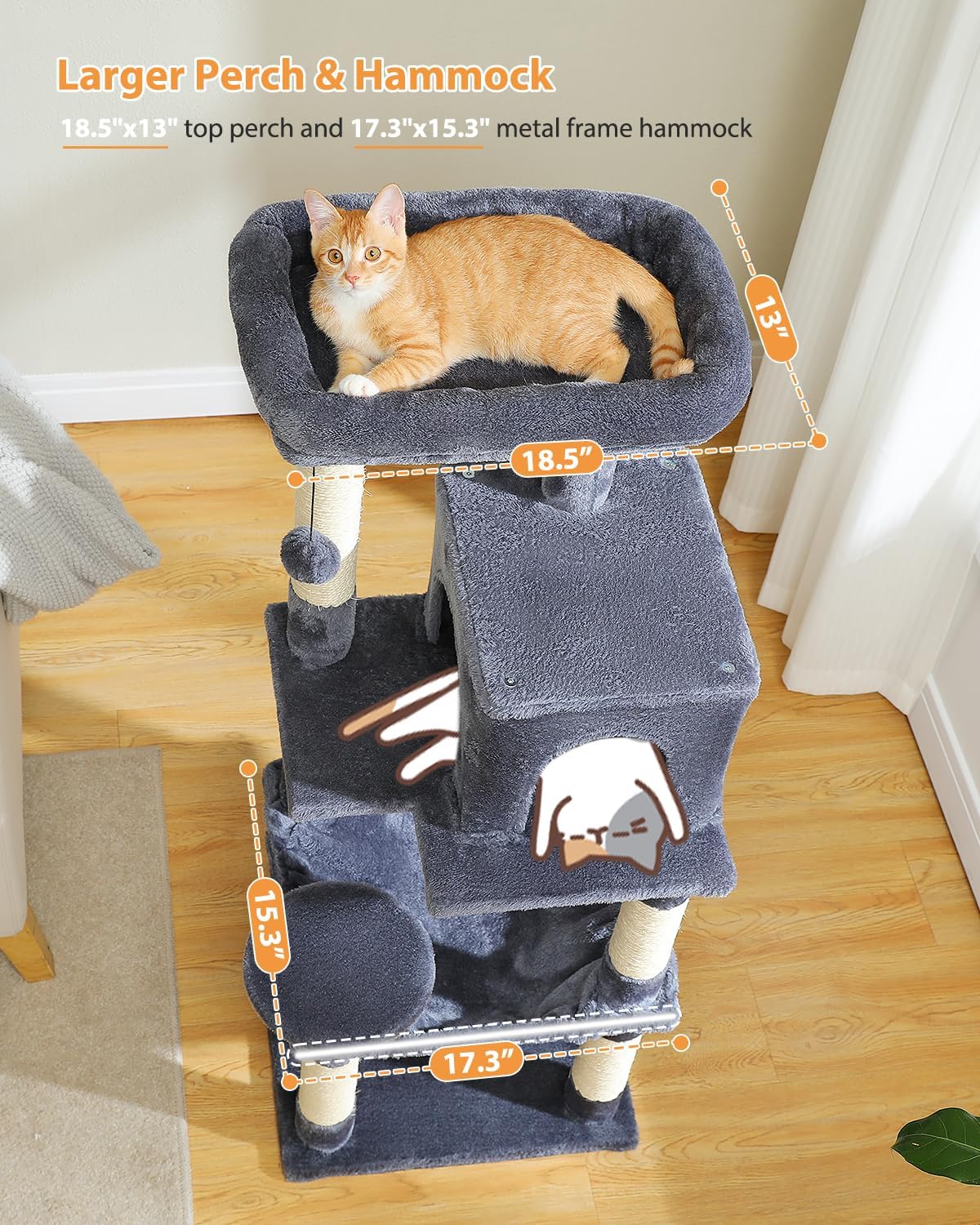 PETEPELA 45.7" Cat Tree for Indoor Cats, 5-Level Cat Tower for Large Cats with Metal Frame Large