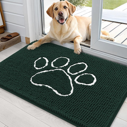 OLANLY Door Mat for Muddy Dog Paws 36x24, Absorbent Chenille Mud Doormat with Paw Print Design
