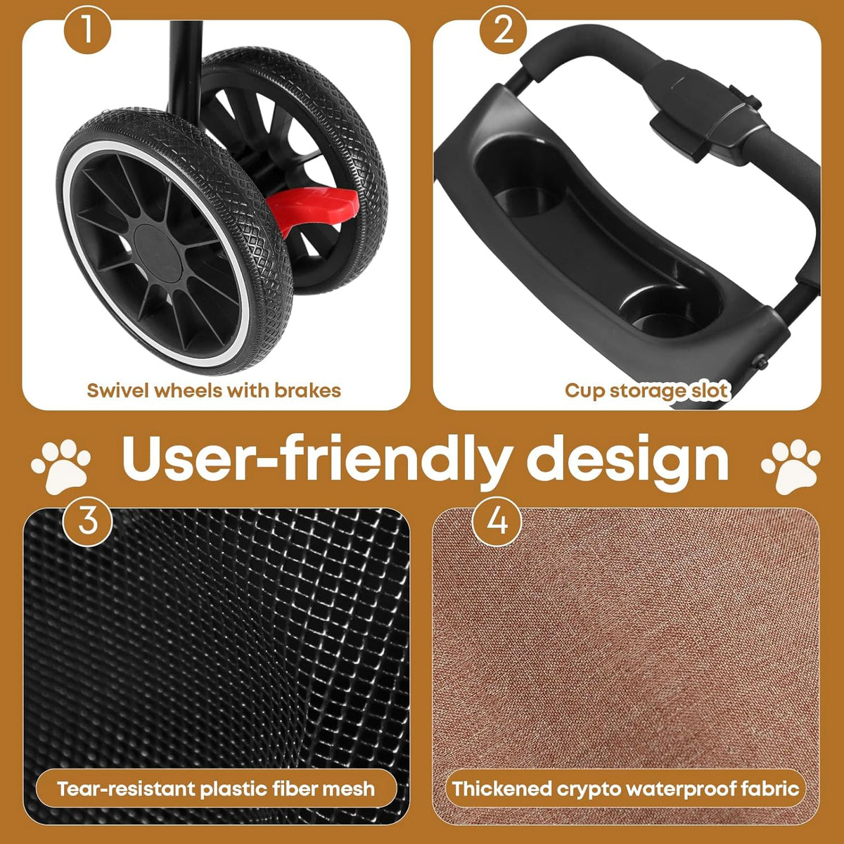 Pet Stroller,Dog Stroller for Small Medium Dogs Cats,3 Wheels,Foldable,with Breathable Mesh