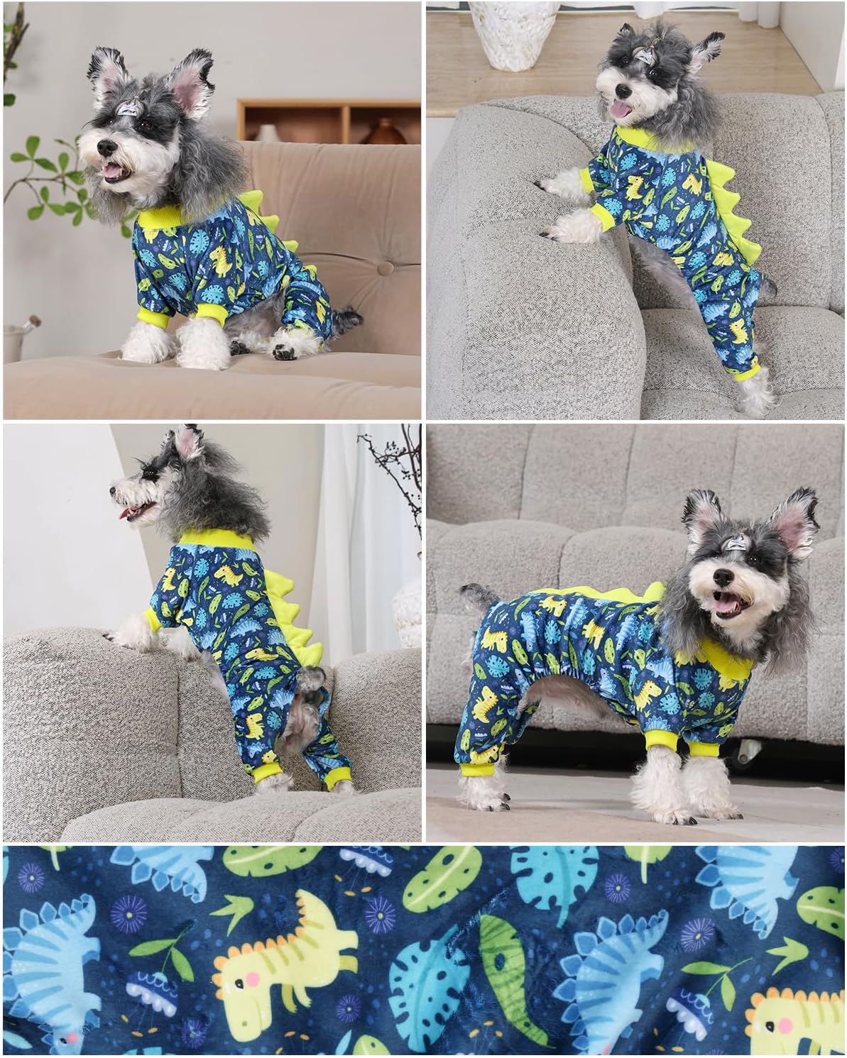 CuteBone Dinosaur Costume Dog Pajamas, Stretchy Spandex Crystal Velvet Sleepwear Coat for Small