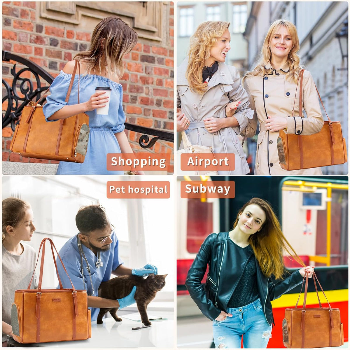 Fashion Dog Purse Pet Carrier Leather Bag for Small Dogs Cats Puppy, Portable Tote Bag Airline