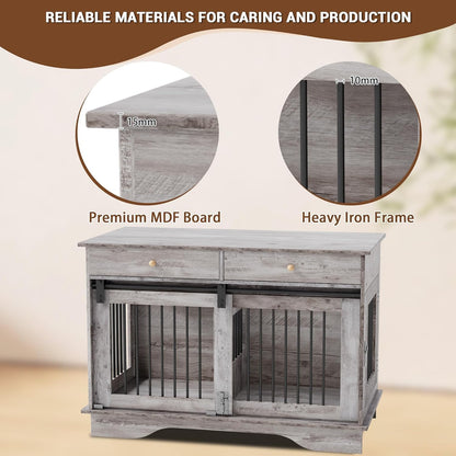 Dog Furniture Crate, 47" Large Dog Crate Furniture w/ 2 Storage Draws & Removable Divider for