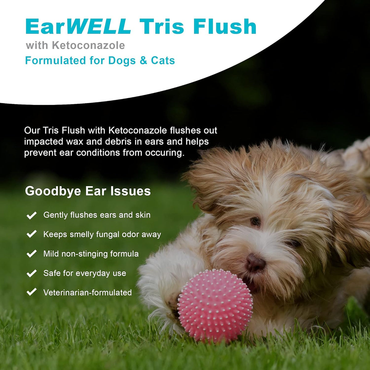 VetWELL Dog Ear Cleaner Solution & Infection Treatment for Dogs & Cats, Tris Otic Cleanser Drops
