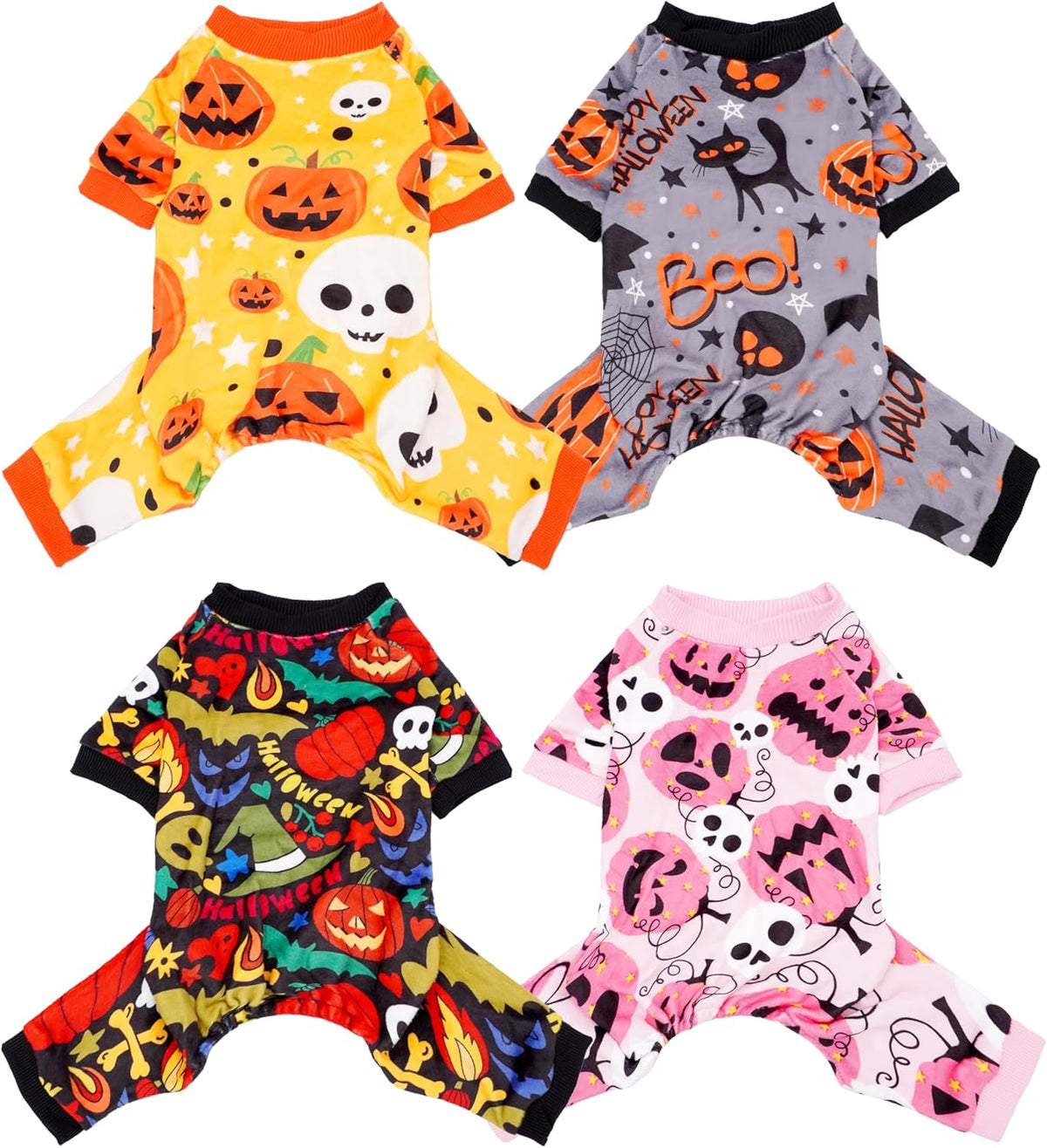 PET SHOW 4 Pack Halloween Dog Pajamas for Medium Dogs Onesie Soft Pumpkin Ghost Soft Fleece